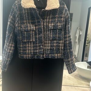 Plaid Teddy Jacket with Sherpa Collar